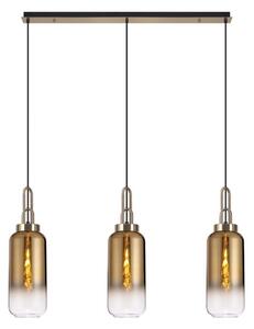 Glenn 3 Light Cylinder Linear Pendant in a Brass Gold With Gold And Clear Glass