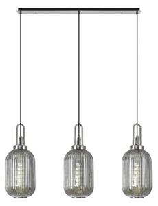Glenn 3 Light Tubular Linear Pendant in Polished Nickel With Smoked Ribbed Glass