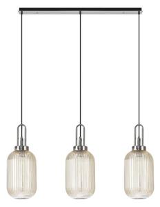 Glenn 3 Light Tubular Linear Pendant in Polished Nickel With Champagne Ribbed Glass
