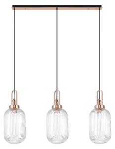 Glenn 3 Light Tubular Linear Pendant in Copper With Clear Ribbed Glass