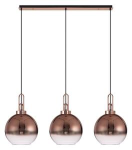 Glenn 3 Light Globe Linear Pendant In Copper With Copper And Clear Glass 