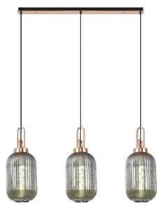 Glenn 3 Light Tubular Linear Pendant in Copper With Smoked Ribbed Glass