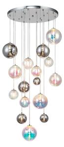 System 16 Light Ceiling Pendant In Chrome Finish With Iridescent Glass Shades 