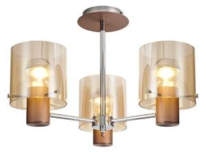 Nordic 3 Light Semi Flush Ceiling Light in Mocha Finish With Amber Glass