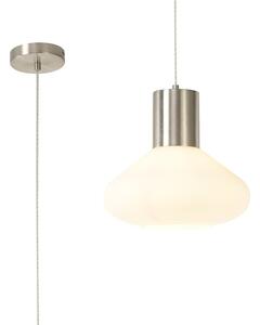 Reid 1 Light Ceiling Pendant In Satin Nickel Finish with Wide Opal Glass Shade