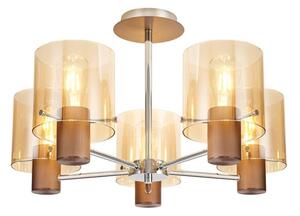 Nordic 5 Light Semi Flush Ceiling Light in Mocha Finish With Amber Glass