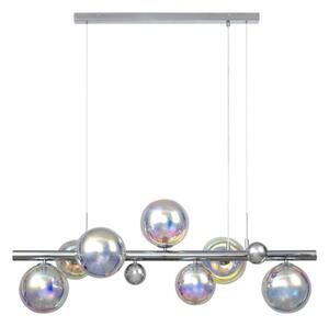 System 7 Light Ceiling Pendant In Chrome Finish With Iridescent Glass Shades