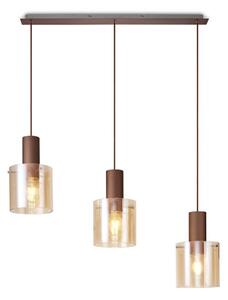 Nordic 3 Light Linear Ceiling Pendant Light in Mocha Finish With Amber Glass