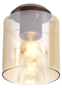 Nordic 1 Light Flush Ceiling Light in Mocha Finish With Amber Glass