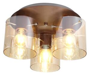 Nordic 3 Light Flush Ceiling Light in Mocha Finish With Amber Glass