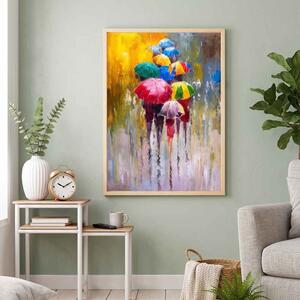 Impressionist Wooden 20x30cm Rainy Day Umbrella Wall Frame in Multicolour