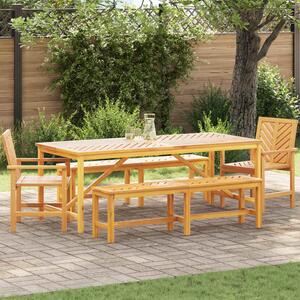 Alfresco Outdoor Acacia Wood 200cm Dining Table with 2 Chairs 2 Bench in Brown