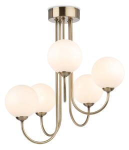 Firstlight 2887AB Lyndon 5 Light Flush Ceiling Light In Antique Brass With Opal Glass