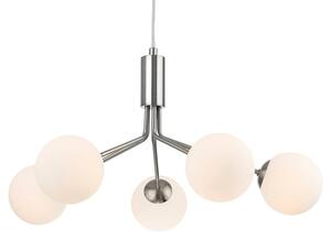 Firstlight 2889BS Montana 5 Light Ceiling Pendant Light In Brushed Steel With Opal Glass Shade