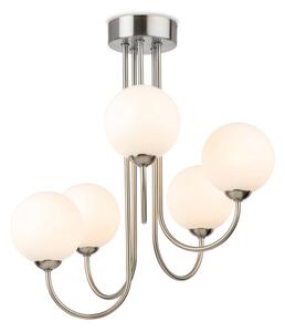 Firstlight 2887BS Lyndon 5 Light Flush Ceiling Light In Brushed Steel With Opal Glass