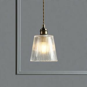 Laura Ashley Callaghan Ceiling Pendant Light In Antique Brass Finish With Ribbed Glass Shade