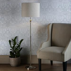 Laura Ashley Highgrove Floor Lamp In Polished Nickel With Natural Linen Shade