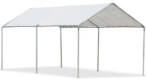 Outsunny 3 x 6m Heavy Duty Carport Garage Car Shelter Galvanized Steel Outdoor Open Canopy Tent Water UV Resistant Waterproof, White