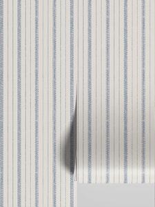 Denim Blue Ticking Stripe Wallpaper | Default | Piglet in Bed