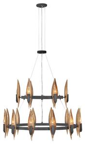 Quintiesse QN-WILLOW18-CBK Willow 18 Light Ceiling Chandelier In Carbon Black And Deluxe Gold Finish
