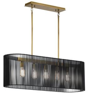 Quintiesse QN-LINARA-ISLE-BK Linara 5 Light Linear Chandelier In Natural Brass With Black Slatted Shade