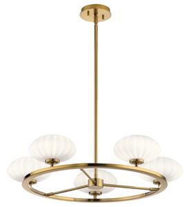 Quintiesse QN-PIM5-FXG Pim 5 Light Ceiling Chandelier In Fox Gold With Opal Glass Shades