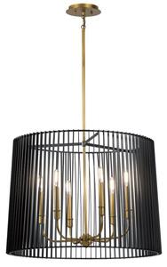 Quintiesse QN-LINARA-6P-BK Linara 6 Light Chandelier In Natural Brass With Black Slatted Shade