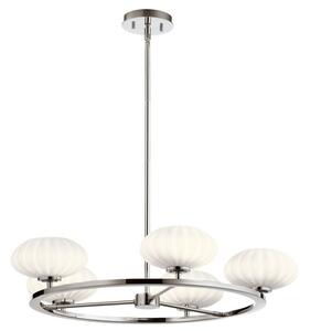 Quintiesse QN-PIM5-PC Pim 5 Light Ceiling Chandelier In Polished Chrome With Opal Glass Shades