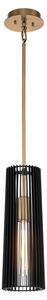 Quintiesse QN-LINARA-P-BK Linara Single Ceiling Pendant In Natural Brass With Black Slatted Shade
