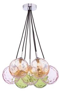 Dar Lighting Elpis 7 Light Cluster Ceiling Pendant Light In Polished Chrome With Round Mixed Glass ELP342-MIX