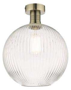 Dar Lighting Emerson Semi Flush Ceiling Light In Antique Brass With Round Ribbed Glass EME4875-E02