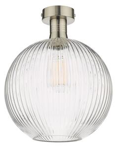 Dar Lighting Emerson Semi Flush Ceiling Light In Antique Chrome With Round Ribbed Glass EME4861-E02