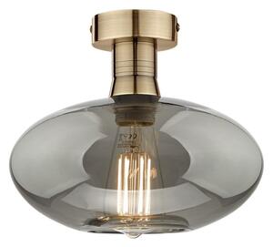 Dar Lighting Emerson Semi Flush Ceiling Light In Antique Brass With Smoked Glass EME4875-E04