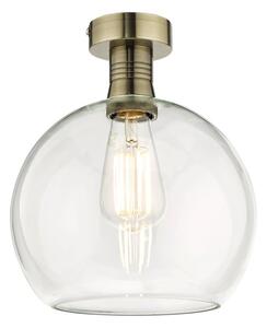 Dar Lighting Emerson Semi Flush Ceiling Light In Antique Brass With Round Clear Glass EME4875-E03