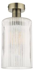 Dar Lighting Emerson Semi Flush Ceiling Light In Antique Brass With Cylinder Ribbed Glass EME4875-E01
