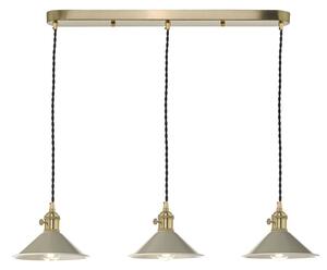 Dar Lighting Hadano 3 Light Bar Ceiling Pendant Light In Natural Brass With Taupe Shades