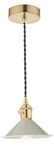 Dar Lighting Hadano Single Ceiling Pendant Light In Natural Brass With Taupe Shade