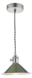 Dar Lighting Hadano Single Ceiling Pendant Light In Antique Chrome With Olive Shade