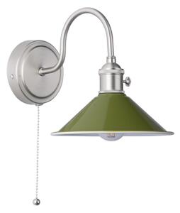 Dar Lighting Hadano Single Wall light In Antique Chrome With Olive Shade