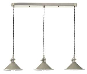 Dar Lighting Hadano 3 Light Bar Ceiling Pendant Light In Antique Chrome With Taupe Shades