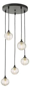 Dar Lighting Federico 5 Light Cluster Ceiling Pendant Light In Black With Clear Ribbed Glass