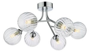 Dar Lighting Yiska 6 Light Semi Flush Ceiling Light In Polished Chrome Finish With Ribbed Glass