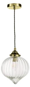 Dar Lighting Mya Single Ceiling Pendant In Antique Brass Finish With Ribbed Droplet Glass