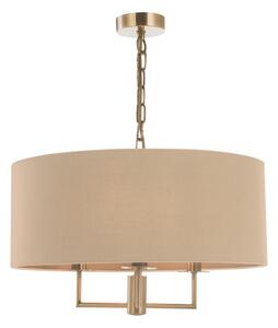 Dar Lighting Jamelia 3 Light Ceiling Pendant Light In Antique Brass Finish With Taupe Faux Silk Shade