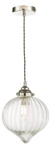 Dar Lighting Mya Single Ceiling Pendant In Nickel Finish With Ribbed Droplet Glass