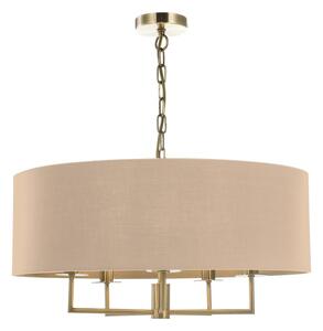 Dar Lighting Jamelia 5 Light Ceiling Pendant Light In Antique Brass Finish With Taupe Faux Silk Shade