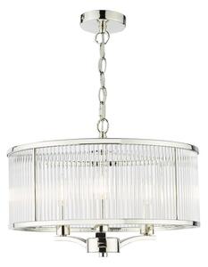 Dar Lighting Evelyn 3 Light Ceiling Pendant Light In Nickel Finish With Clear Glass Detail