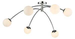 Dar Lighting Puglia 6 Light Semi Flush Ceiling Light In Polished Chrome Finish With Opal Glass