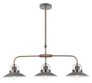 Dar Lighting Liden 3 Light Bar Ceiling Pendant Light In Grey And Copper Finish