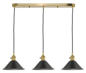Dar Lighting Hadano 3 Light Bar Ceiling Pendant Light In Natural Brass With Pewter Shades